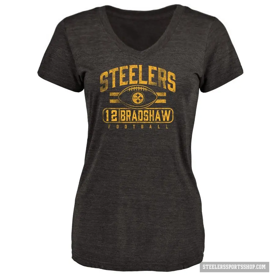 Women's ＃12 Terry Bradshaw Pittsburgh Steelers Black Flanker T-Shirt