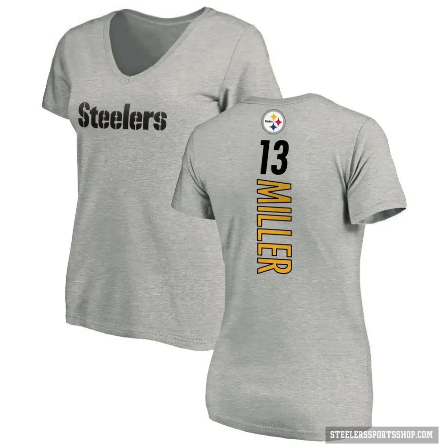 Women's ＃13 Scotty Miller Pittsburgh Steelers Ash Backer V-Neck T-Shirt