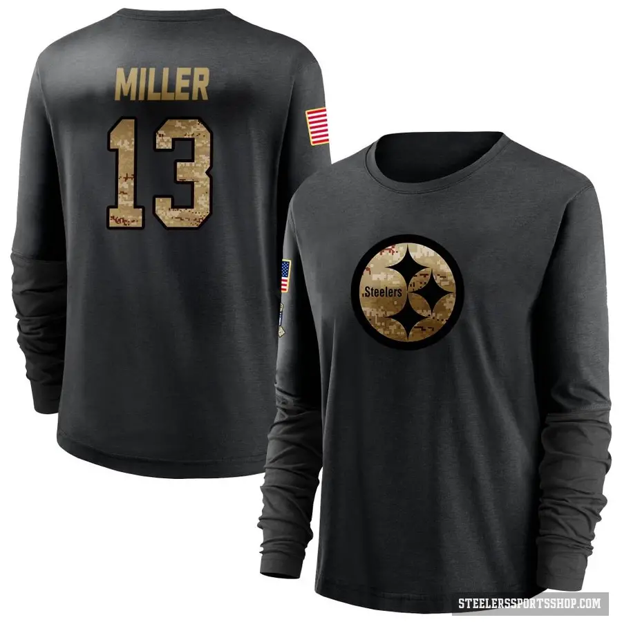 Women's ＃13 Scotty Miller Pittsburgh Steelers Black 2020 Salute To Service Sideline Performance Long Sleeve T-Shirt