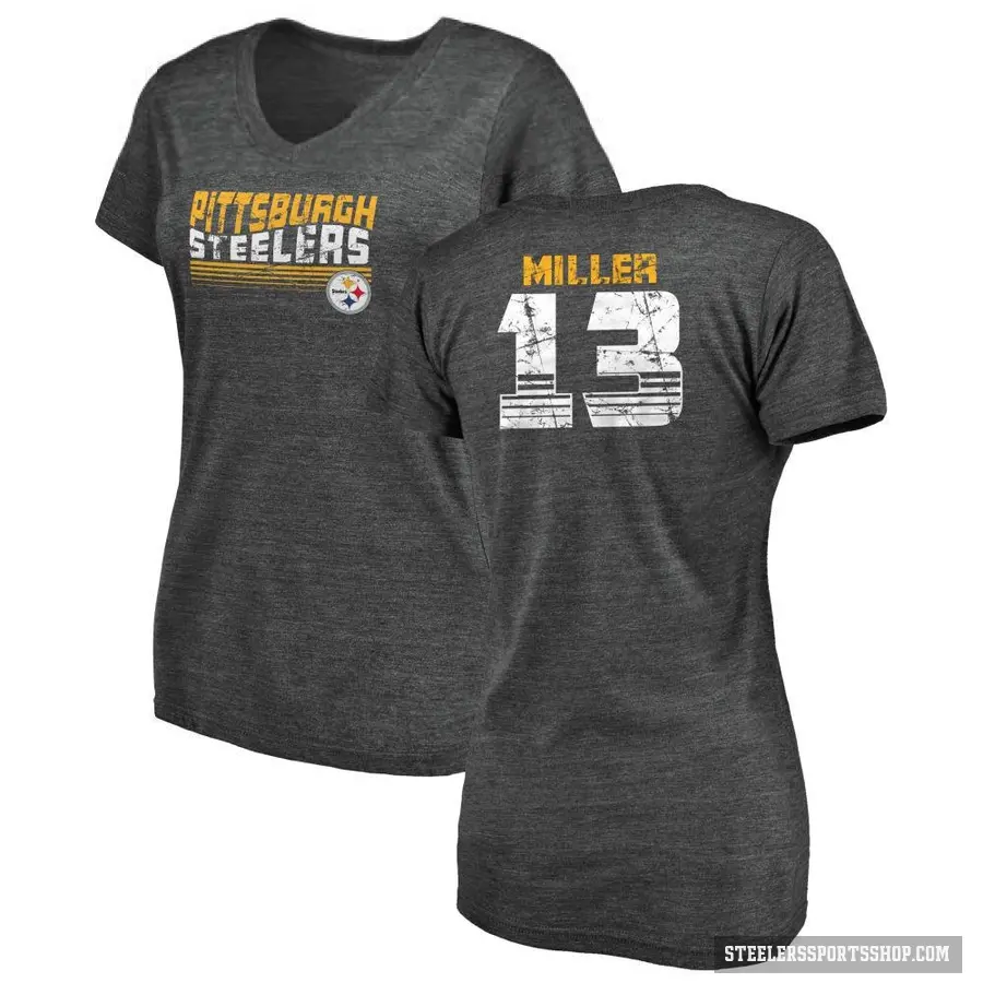 Women's ＃13 Scotty Miller Pittsburgh Steelers Black Retro V-Neck T-Shirt