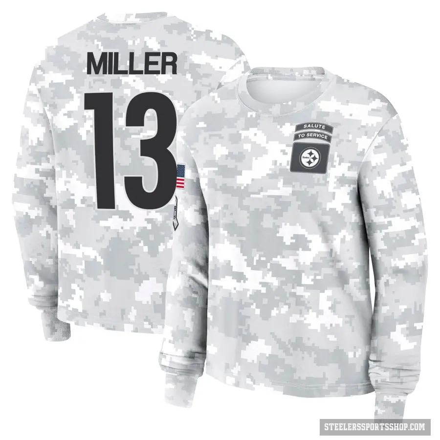 Women's ＃13 Scotty Miller Pittsburgh Steelers Camo Arctic 2024 Salute to Service Long Sleeve T-Shirt