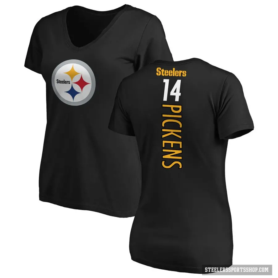 Women's ＃14 George Pickens Pittsburgh Steelers Black Backer Slim Fit T-Shirt