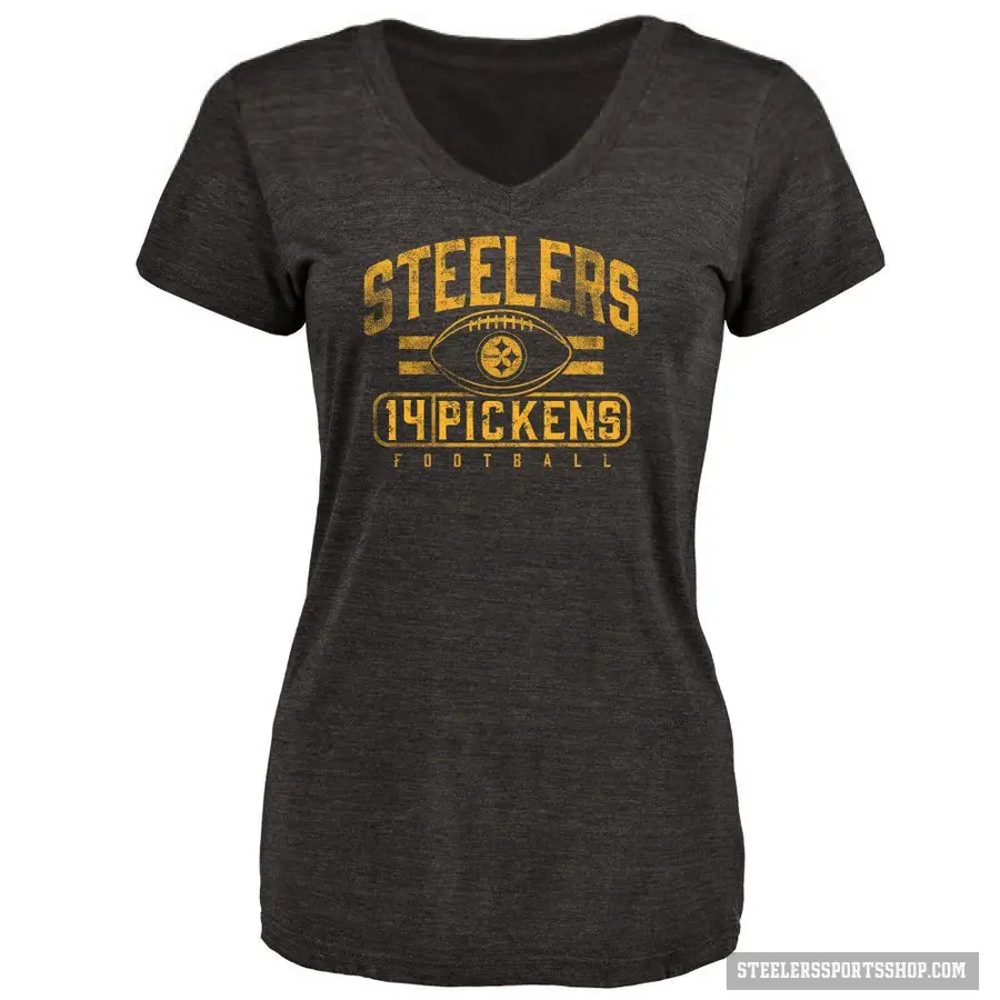 Women's ＃14 George Pickens Pittsburgh Steelers Black Flanker T-Shirt