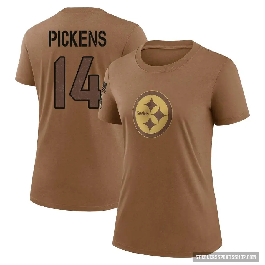 Women's ＃14 George Pickens Pittsburgh Steelers Brown 2023 Salute To Service Performance T-Shirt