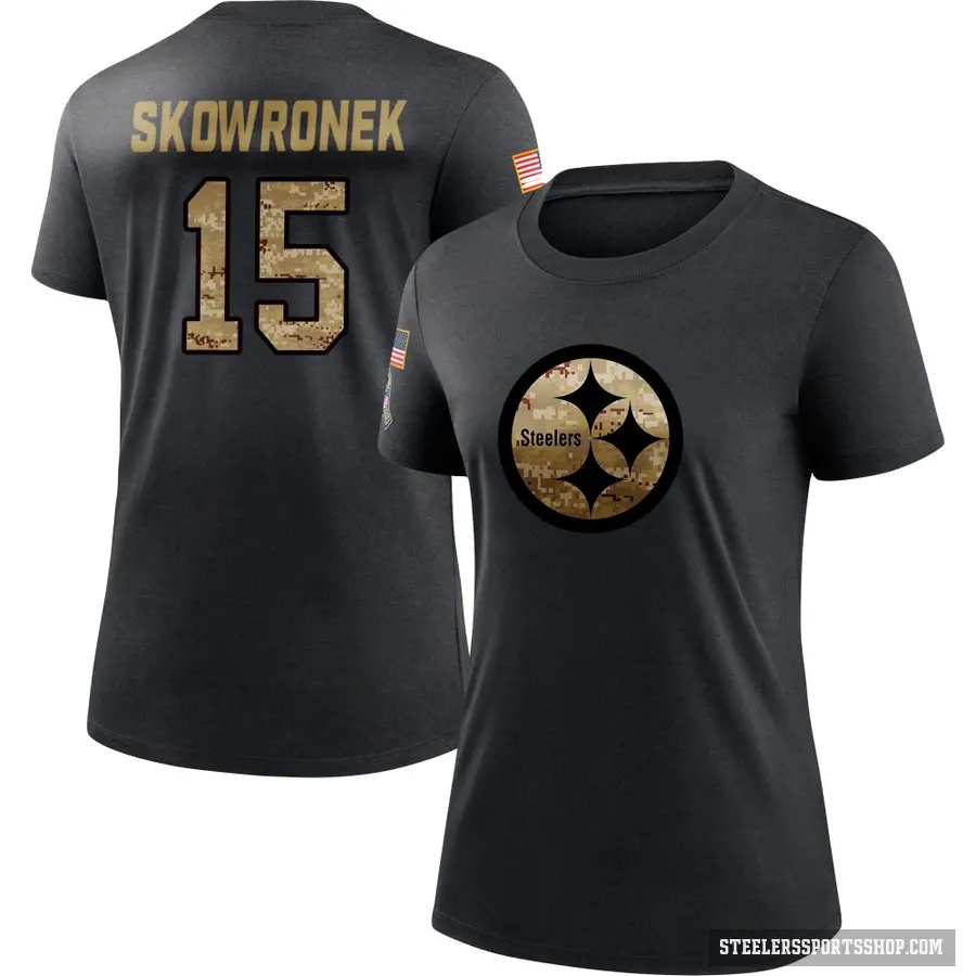 Women's ＃15 Ben Skowronek Pittsburgh Steelers Black 2020 Salute To Service Performance T-Shirt