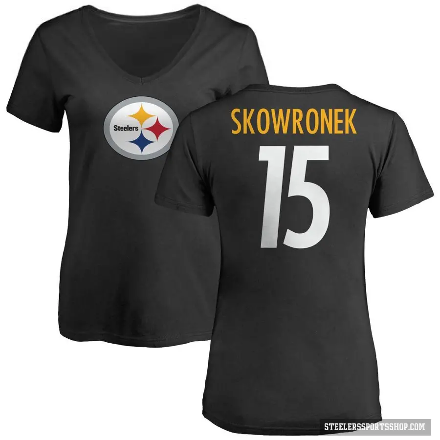 Women's ＃15 Ben Skowronek Pittsburgh Steelers Black Logo Slim Fit T-Shirt