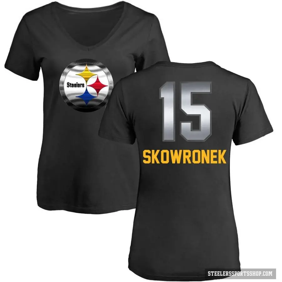 Women's ＃15 Ben Skowronek Pittsburgh Steelers Black Midnight Mascot T-Shirt