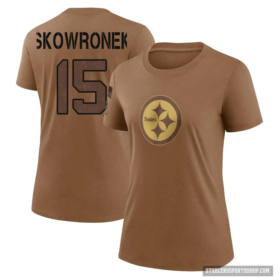 Women's ＃15 Ben Skowronek Pittsburgh Steelers Brown 2023 Salute To Service Performance T-Shirt