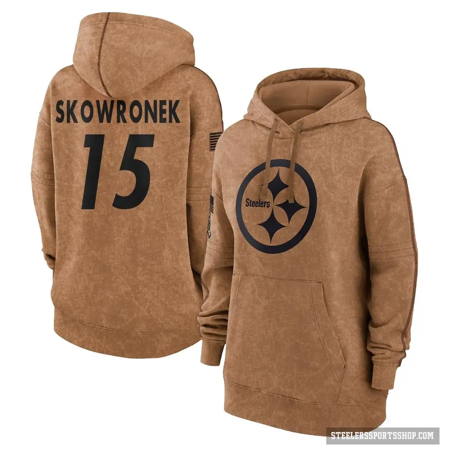 Women's ＃15 Ben Skowronek Pittsburgh Steelers Brown 2023 Salute To Service Pullover Hoodie