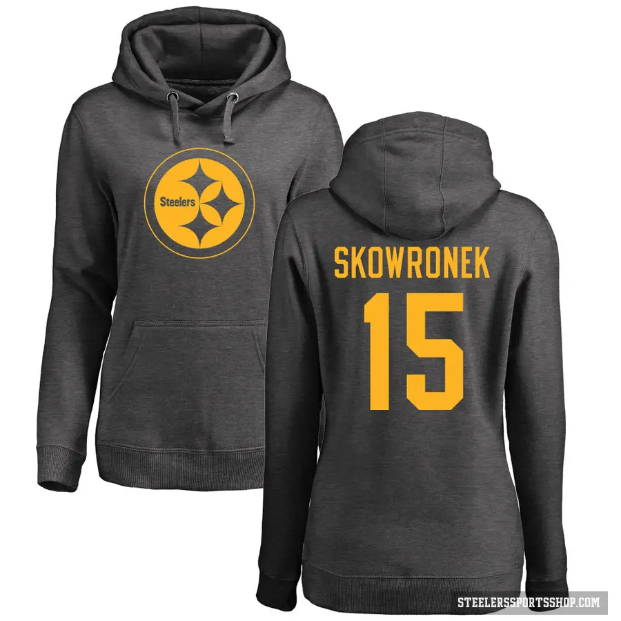 Women's ＃15 Ben Skowronek Pittsburgh Steelers Pro Line by Branded Ash One Color Pullover Hoodie