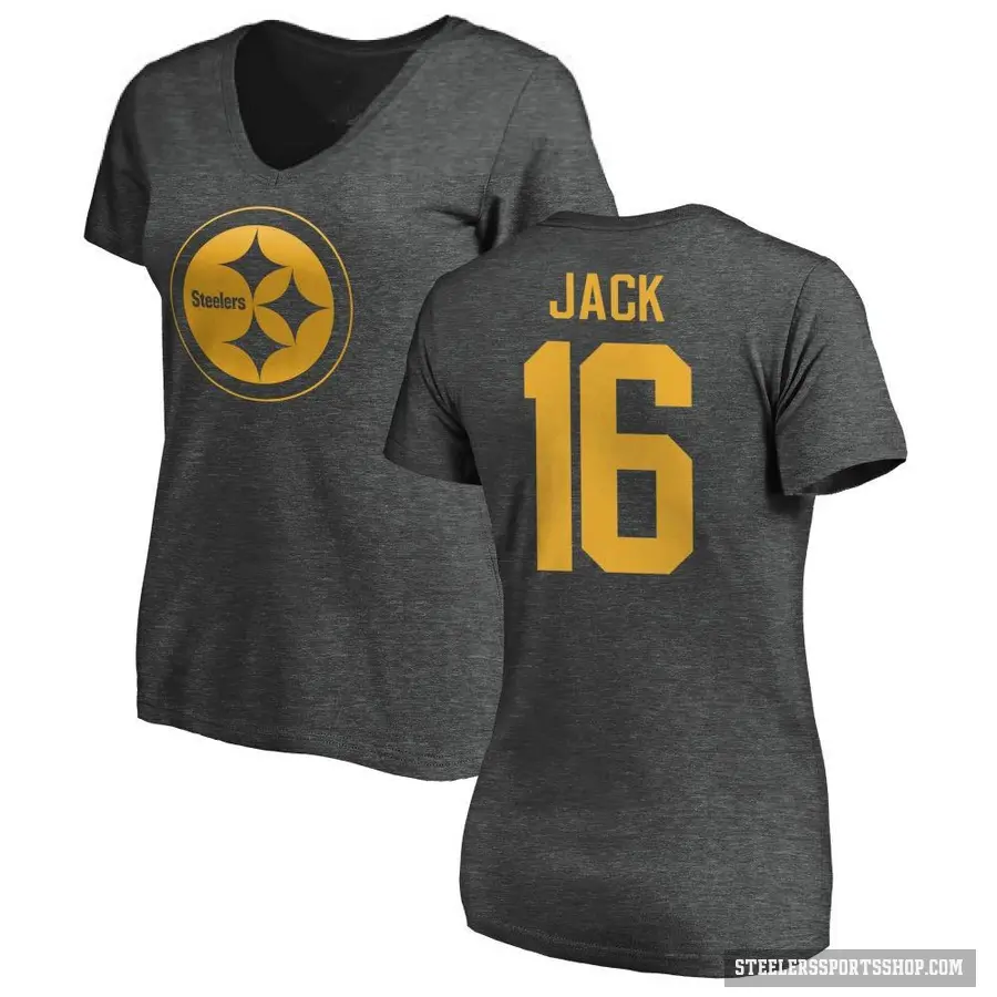 Women's ＃16 Myles Jack Pittsburgh Steelers Ash One Color T-Shirt