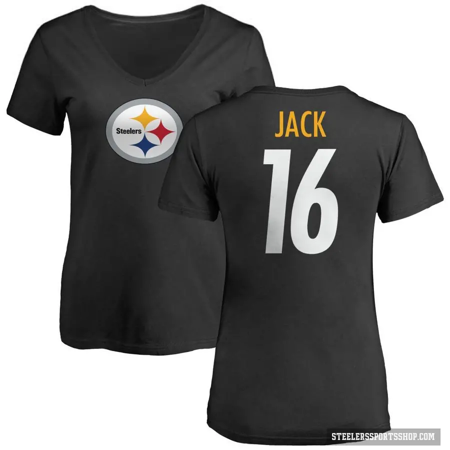 Women's ＃16 Myles Jack Pittsburgh Steelers Black Logo Slim Fit T-Shirt