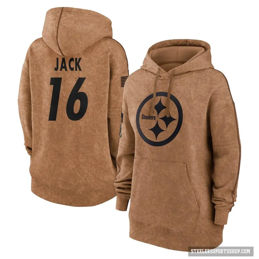 Women's ＃16 Myles Jack Pittsburgh Steelers Brown 2023 Salute To Service Pullover Hoodie