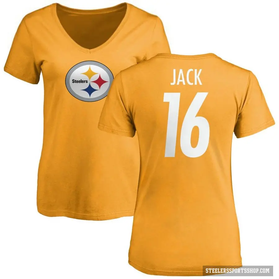 Women's ＃16 Myles Jack Pittsburgh Steelers Gold Logo Slim Fit T-Shirt