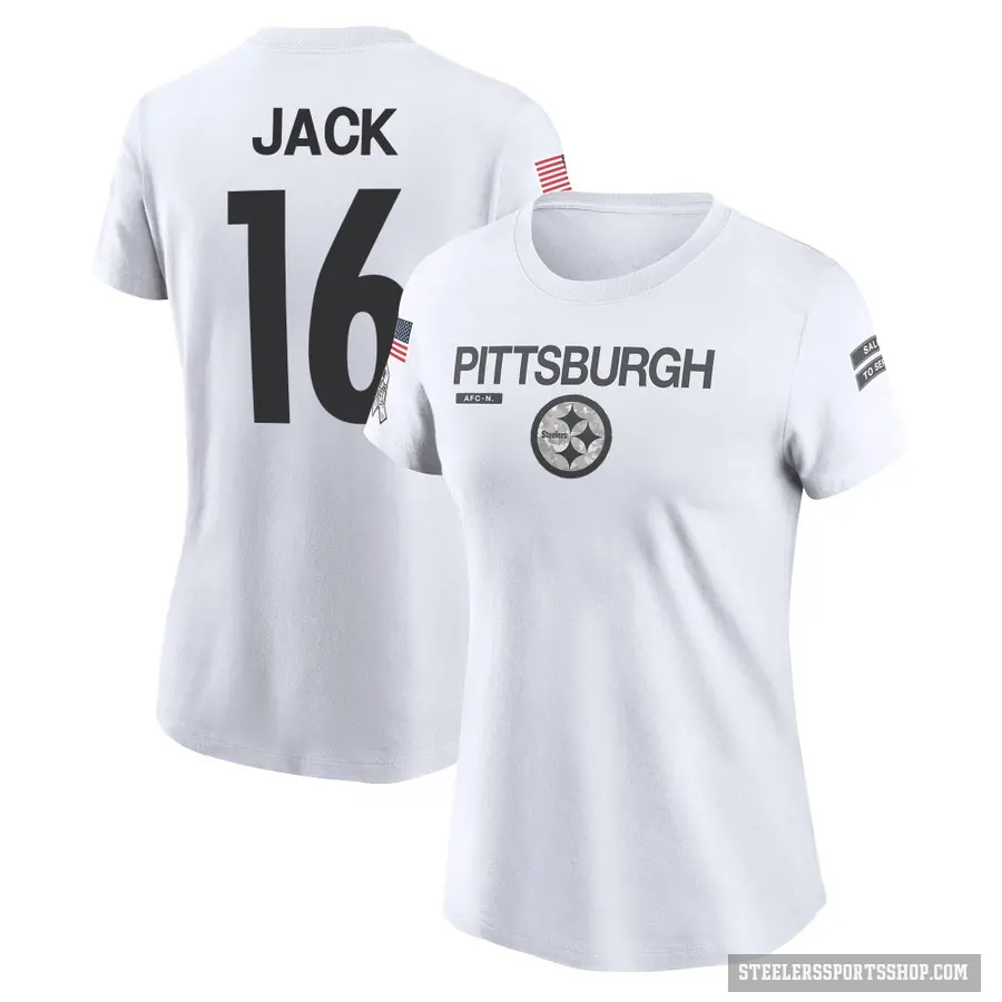 Women's ＃16 Myles Jack Pittsburgh Steelers White 2024 Salute to Service Performance T-Shirt