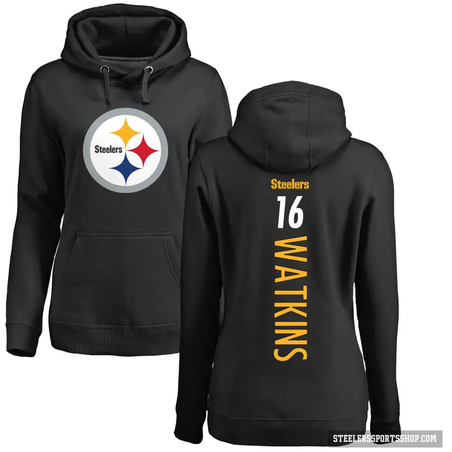 Women's ＃16 Quez Watkins Pittsburgh Steelers Black Pro Line Backer Pullover Hoodie