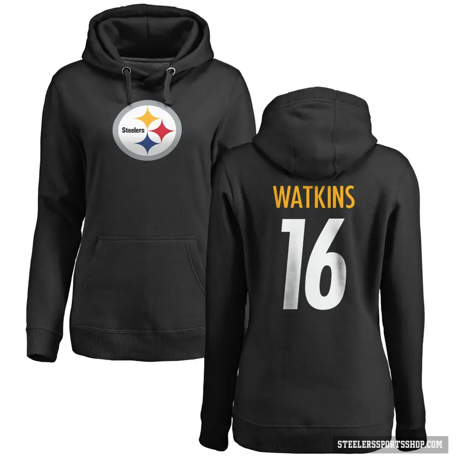 Women's ＃16 Quez Watkins Pittsburgh Steelers Black Pro Line Logo Pullover Hoodie