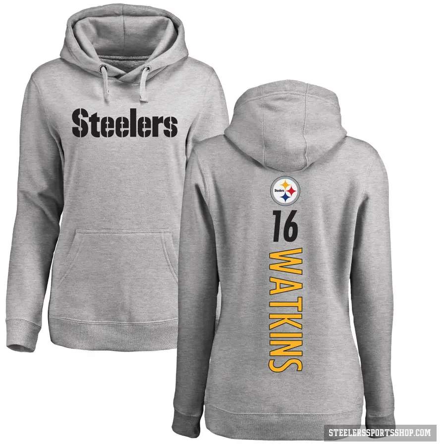 Women's ＃16 Quez Watkins Pittsburgh Steelers Pro Line Ash Backer Pullover Hoodie