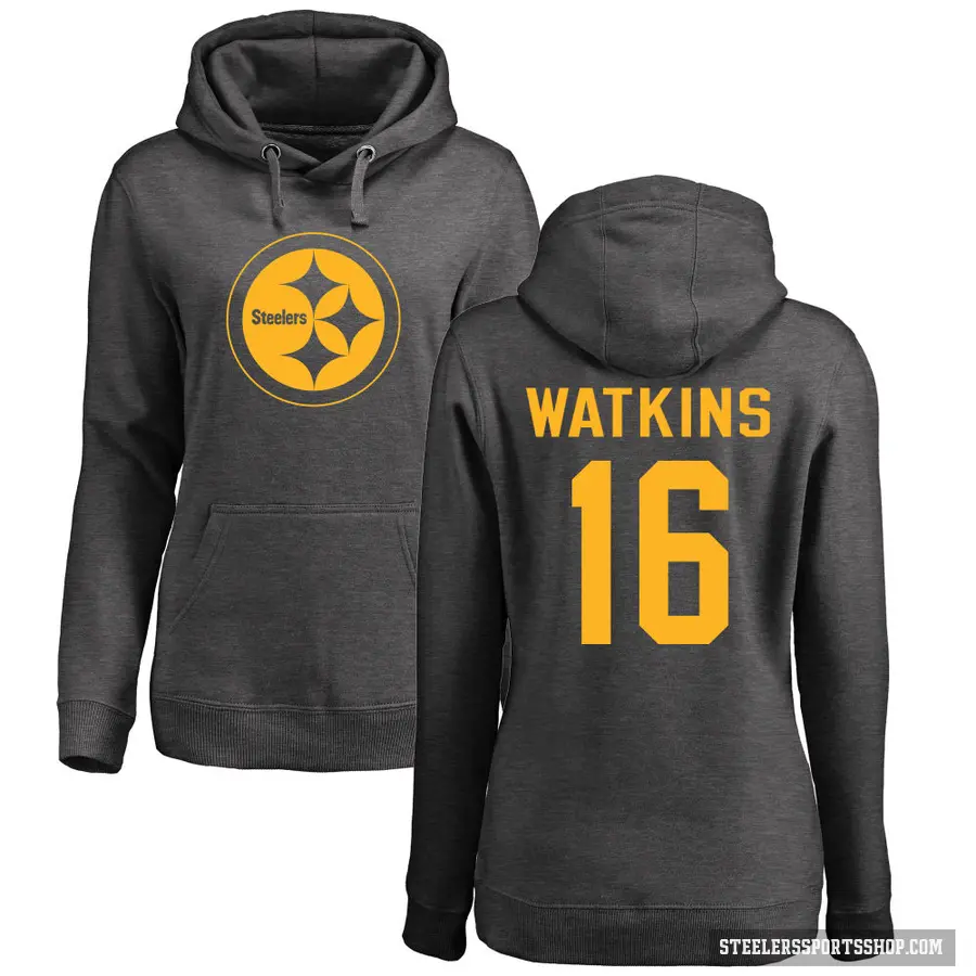 Women's ＃16 Quez Watkins Pittsburgh Steelers Pro Line by Branded Ash One Color Pullover Hoodie