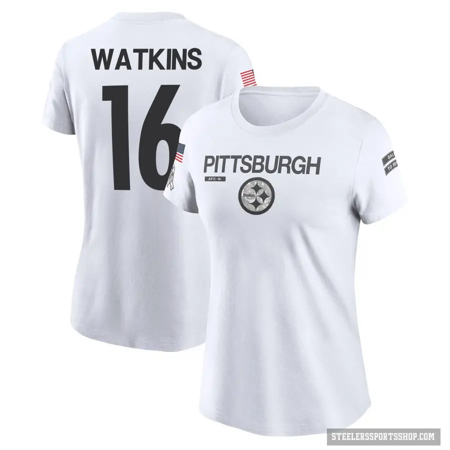 Women's ＃16 Quez Watkins Pittsburgh Steelers White 2024 Salute to Service Performance T-Shirt