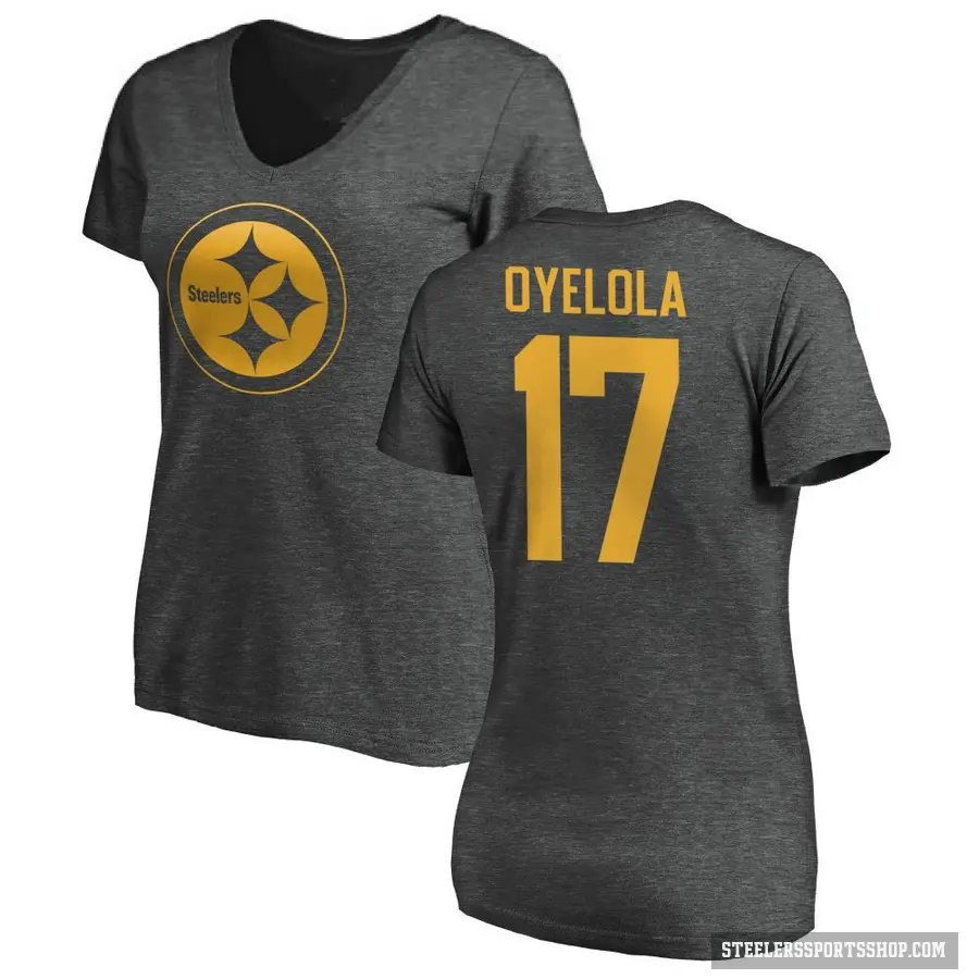 Women's ＃17 Ayo Oyelola Pittsburgh Steelers Ash One Color T-Shirt