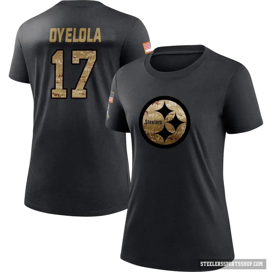 Women's ＃17 Ayo Oyelola Pittsburgh Steelers Black 2020 Salute To Service Performance T-Shirt