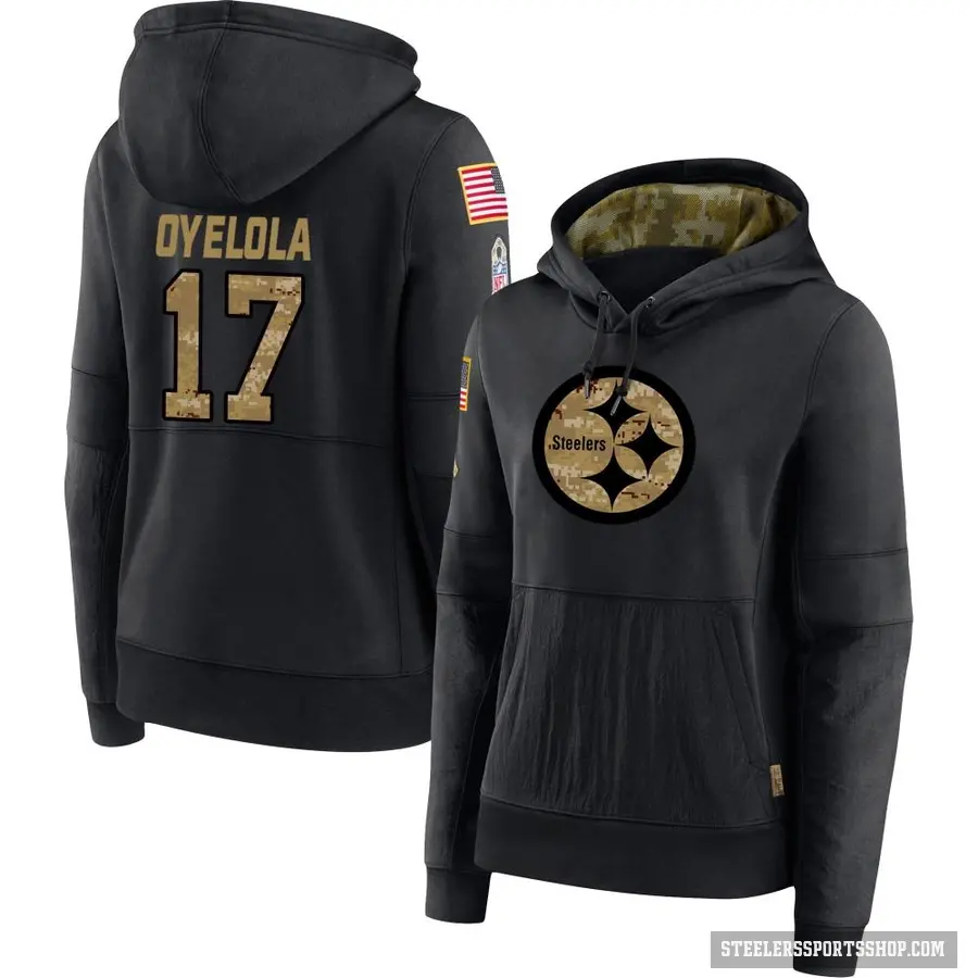 Women's ＃17 Ayo Oyelola Pittsburgh Steelers Black 2020 Salute to Service Sideline Performance Pullover Hoodie