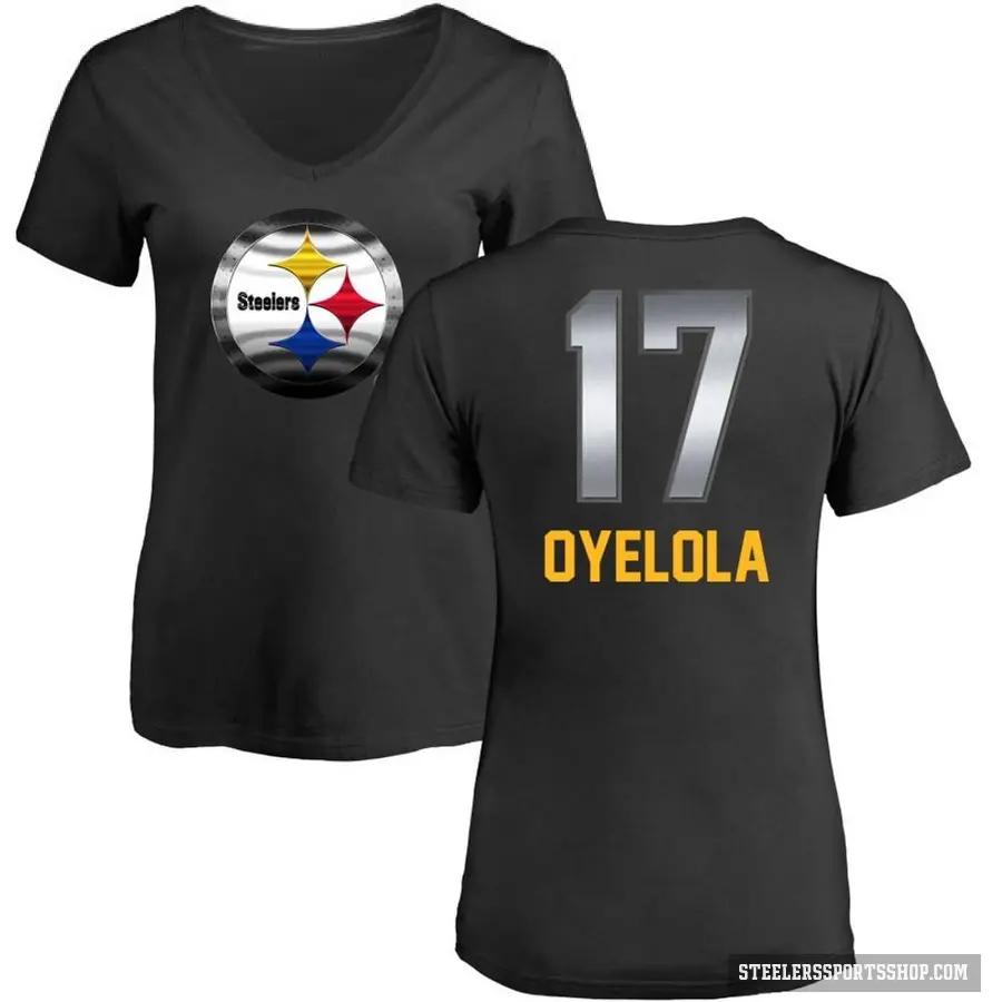 Women's ＃17 Ayo Oyelola Pittsburgh Steelers Black Midnight Mascot T-Shirt