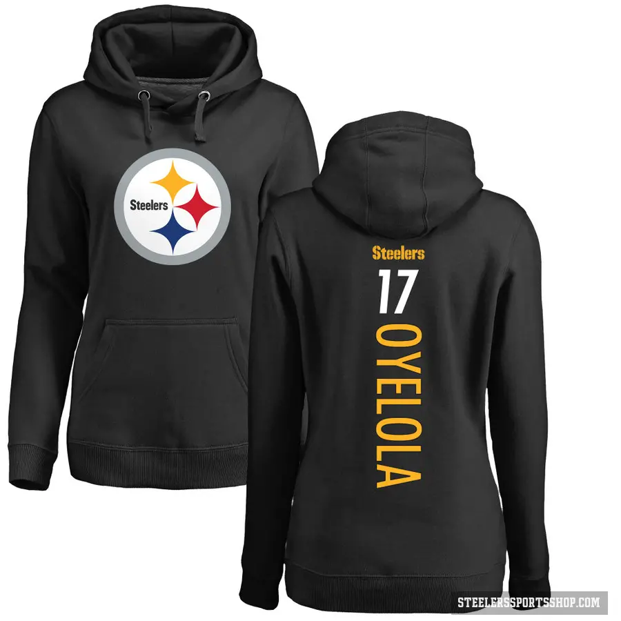 Women's ＃17 Ayo Oyelola Pittsburgh Steelers Black Pro Line Backer Pullover Hoodie