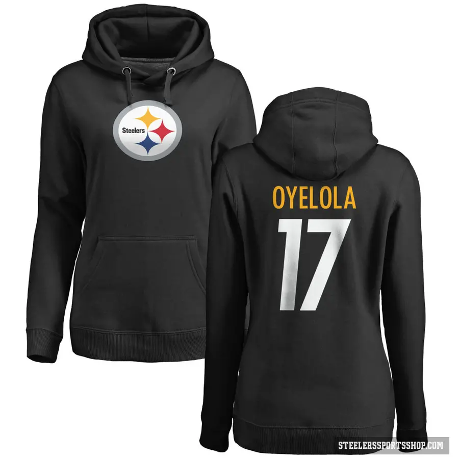 Women's ＃17 Ayo Oyelola Pittsburgh Steelers Black Pro Line Logo Pullover Hoodie