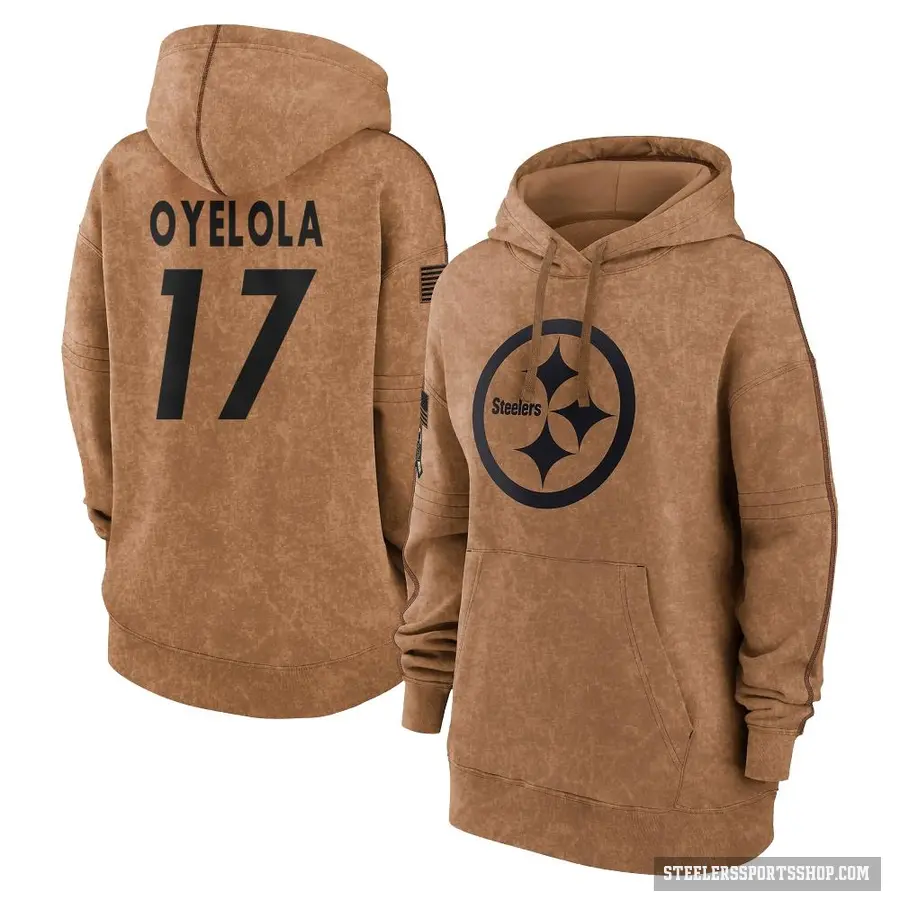 Women's ＃17 Ayo Oyelola Pittsburgh Steelers Brown 2023 Salute To Service Pullover Hoodie