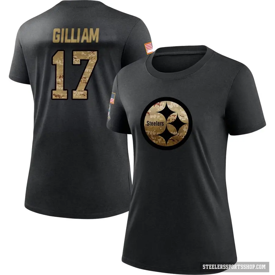 Women's ＃17 Joe Gilliam Pittsburgh Steelers Black 2020 Salute To Service Performance T-Shirt