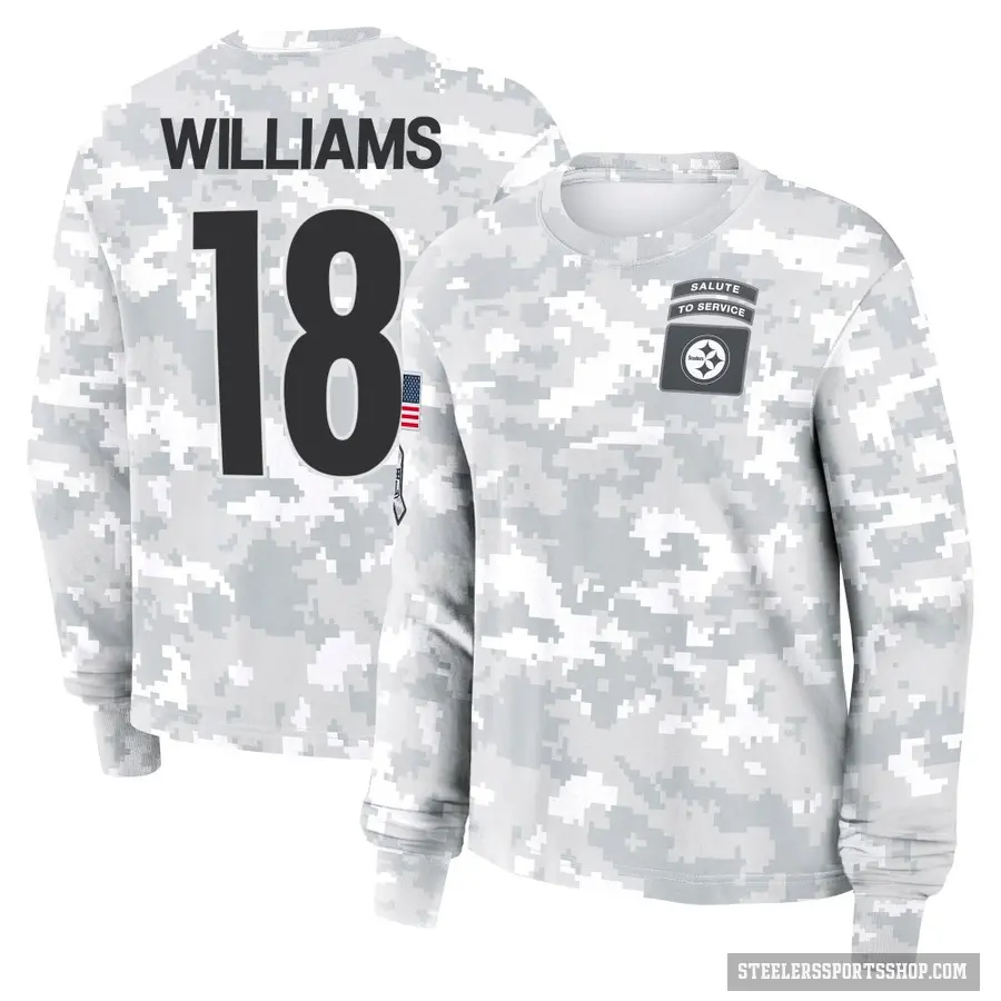 Women's ＃18 Mike Williams Pittsburgh Steelers Camo Arctic 2024 Salute to Service Long Sleeve T-Shirt