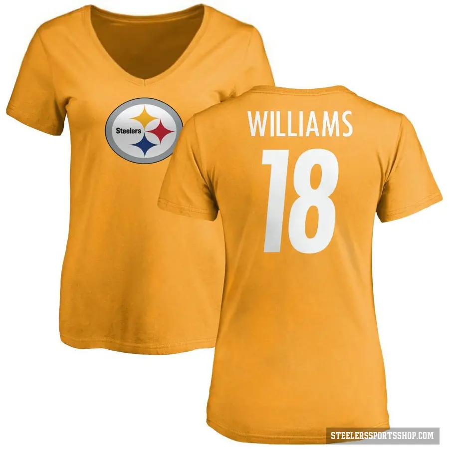 Women's ＃18 Mike Williams Pittsburgh Steelers Gold Logo Slim Fit T-Shirt