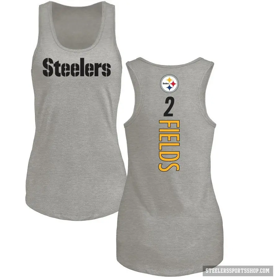 Women's ＃2 Justin Fields Pittsburgh Steelers Ash Backer Tank Top