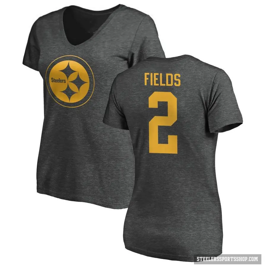 Women's ＃2 Justin Fields Pittsburgh Steelers Ash One Color T-Shirt