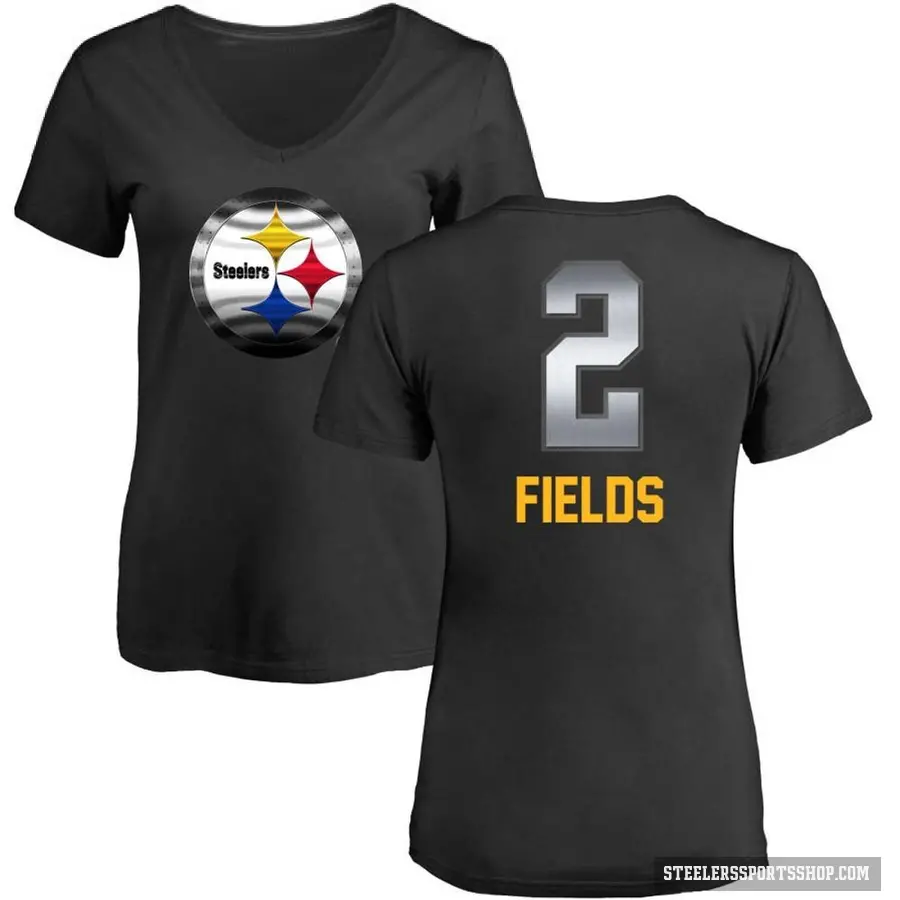 Women's ＃2 Justin Fields Pittsburgh Steelers Black Midnight Mascot T-Shirt