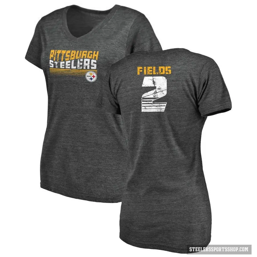 Women's ＃2 Justin Fields Pittsburgh Steelers Black Retro V-Neck T-Shirt