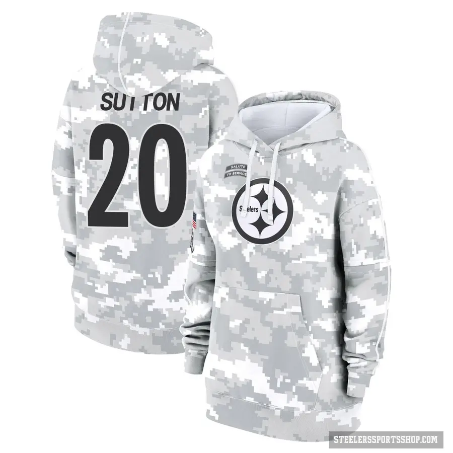 Women's ＃20 Cameron Sutton Pittsburgh Steelers Arctic Camo 2024 Salute to Service Club Fleece Pullover Hoodie