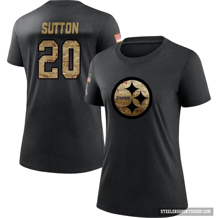 Women's ＃20 Cameron Sutton Pittsburgh Steelers Black 2020 Salute To Service Performance T-Shirt