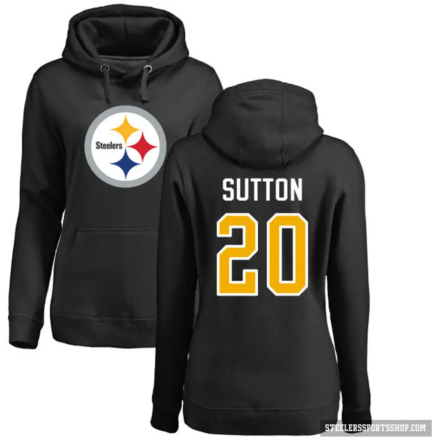 Women's ＃20 Cameron Sutton Pittsburgh Steelers Black Pro Line Logo Pullover Hoodie