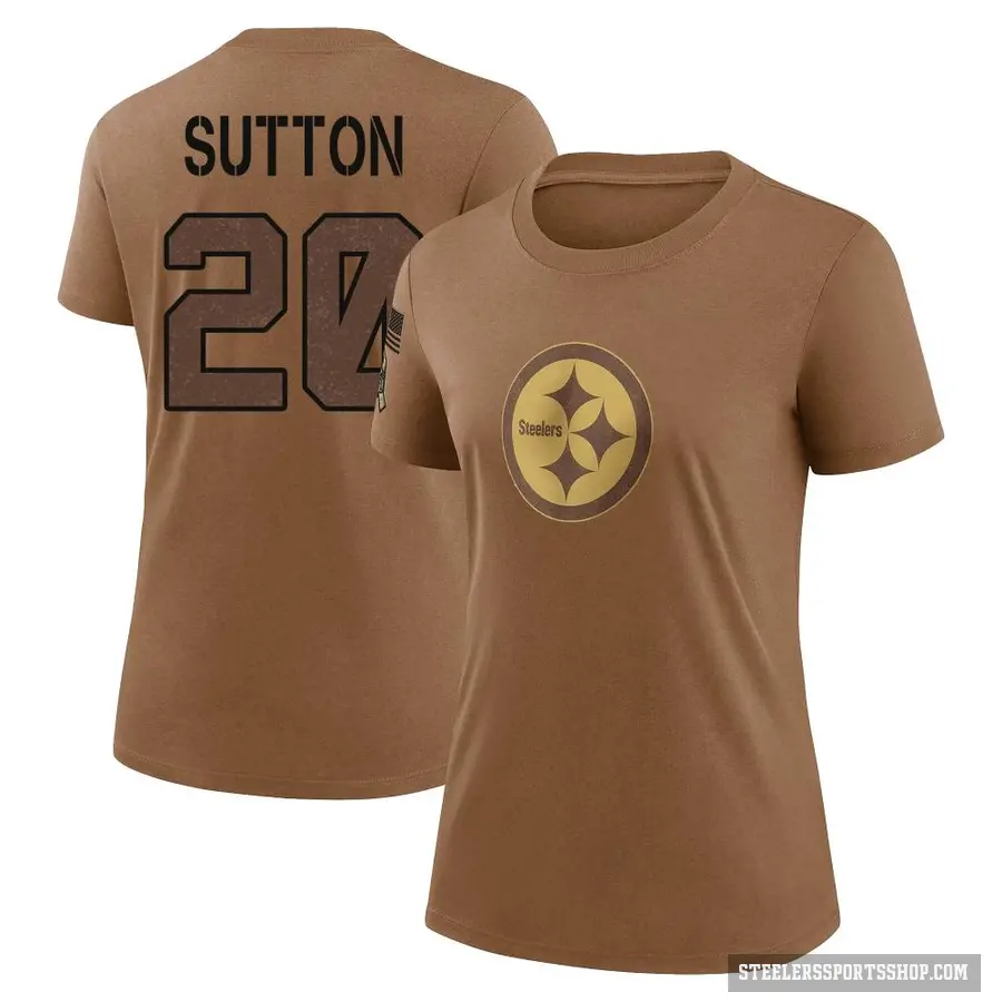 Women's ＃20 Cameron Sutton Pittsburgh Steelers Brown 2023 Salute To Service Performance T-Shirt