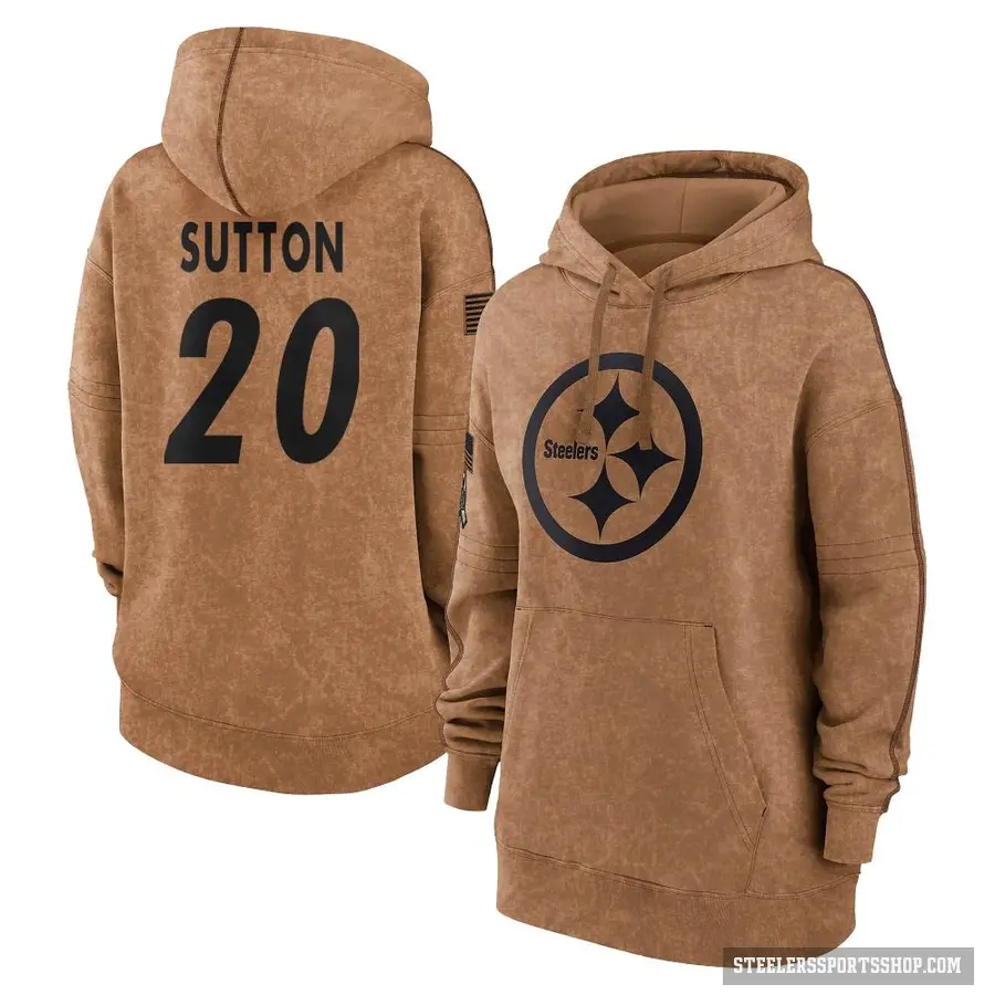 Women's ＃20 Cameron Sutton Pittsburgh Steelers Brown 2023 Salute To Service Pullover Hoodie