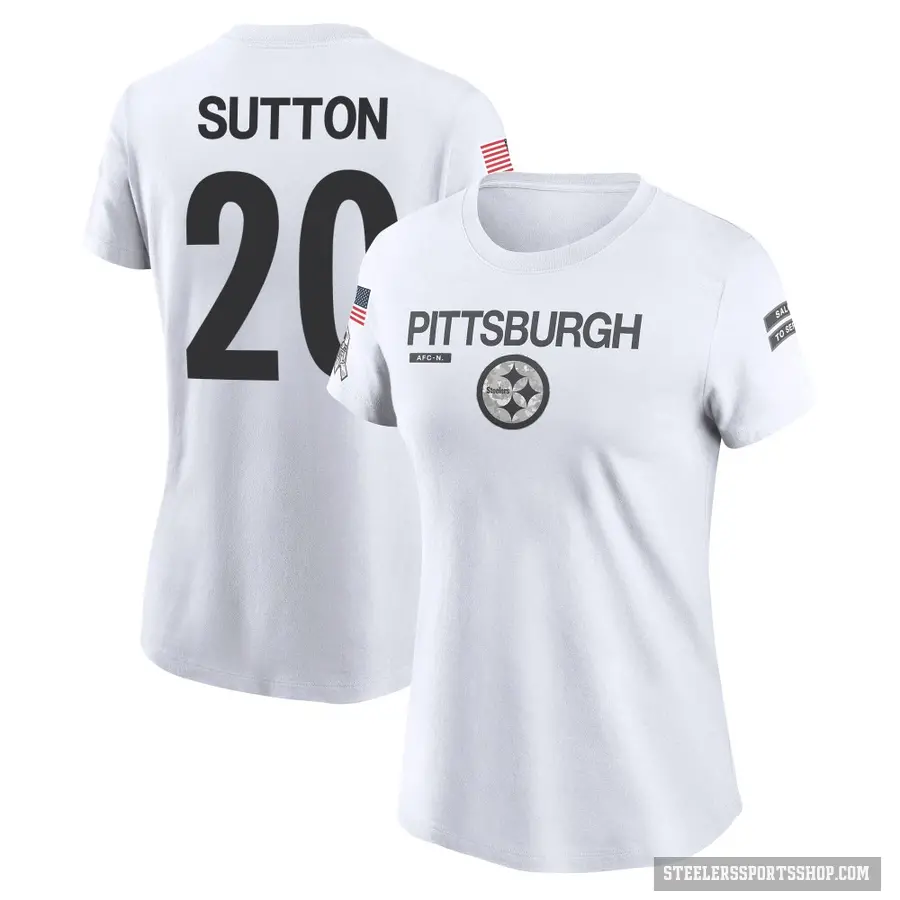 Women's ＃20 Cameron Sutton Pittsburgh Steelers White 2024 Salute to Service Performance T-Shirt