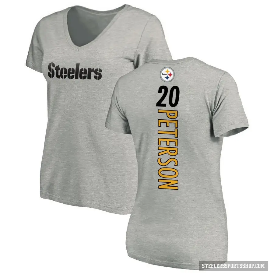 Women's ＃20 Patrick Peterson Pittsburgh Steelers Ash Backer V-Neck T-Shirt