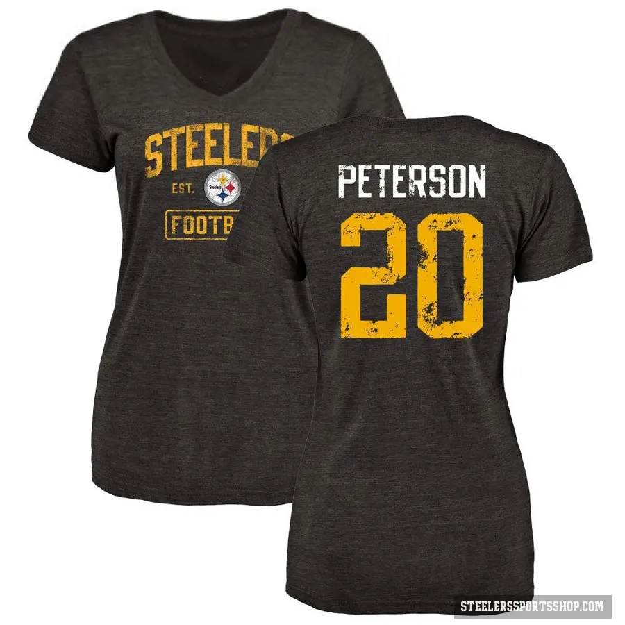 Women's ＃20 Patrick Peterson Pittsburgh Steelers Black Distressed V-Neck T-Shirt