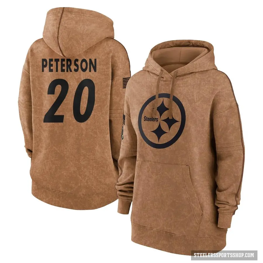 Women's ＃20 Patrick Peterson Pittsburgh Steelers Brown 2023 Salute To Service Pullover Hoodie