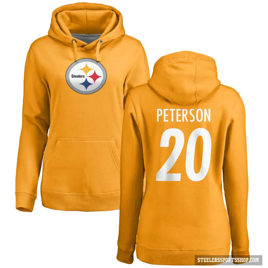 Women's ＃20 Patrick Peterson Pittsburgh Steelers Gold Pro Line Name & Number Logo Pullover Hoodie