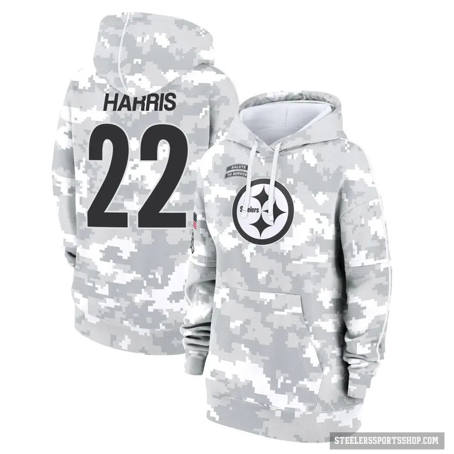 Women's ＃22 Najee Harris Pittsburgh Steelers Arctic Camo 2024 Salute to Service Club Fleece Pullover Hoodie