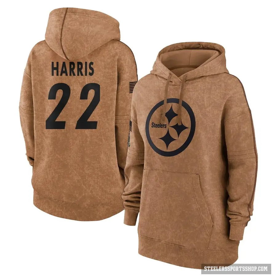 Women's ＃22 Najee Harris Pittsburgh Steelers Brown 2023 Salute To Service Pullover Hoodie